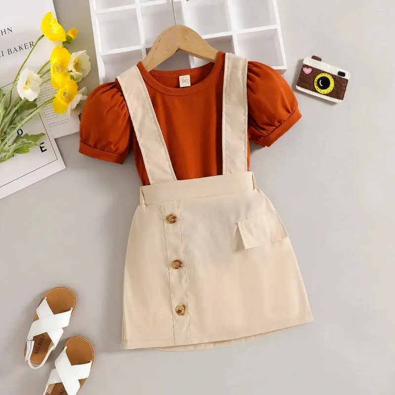 Clothing Sets 6 Months - Years Old Toddler Kids Baby Girl Clothes Cute Cotton Dress Summer Bud Sleeve Belt Skirt Born Lnfant 2Pcs Outfit