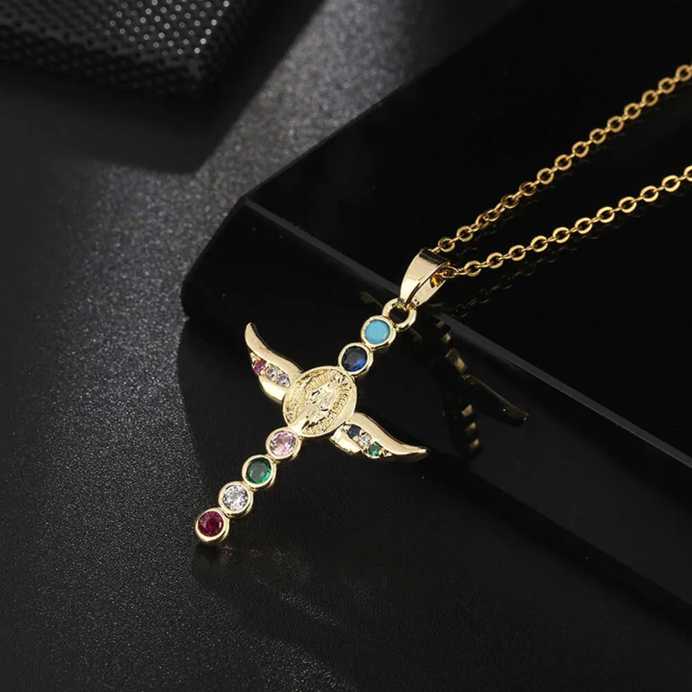 designer necklace Mary Jesus Necklace Pendant Angel Wings Collar Chain Micro Set Zircon Gold Plated Female