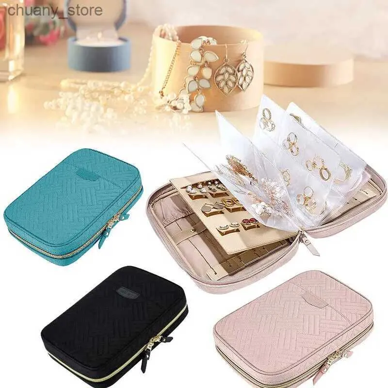 Tillbehör Förpackningsarrangörer Travel Portable Jewelry Box Nya örhängen Halsband Lagring Box Clip Jewelry Organizer Bag Transparent Booklet Zipper Bag Y240417