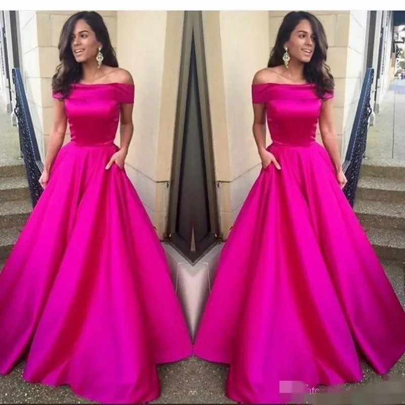 2024 ELEGANTE FUCHSIA SATINA PROM DESTI OF THE SCOLA A LINEA BATEAU RUCHED PLEATS ABIETTIVA PERTICHE CAMPIO OBBIETTICHE