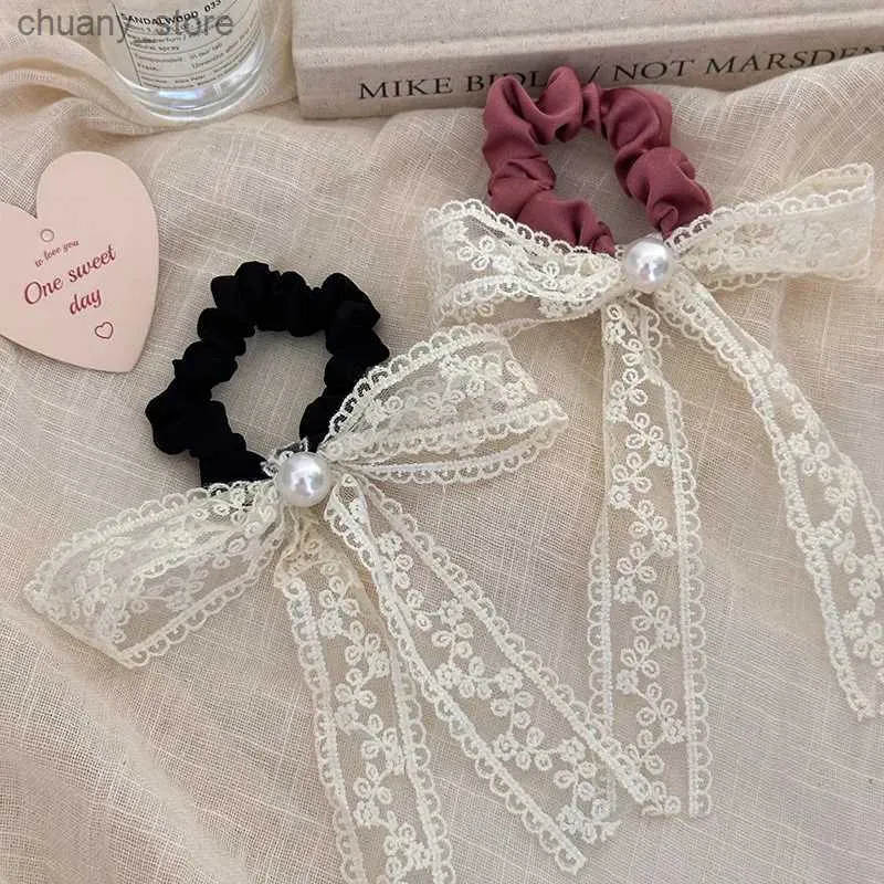 Bands de caoutchouc à cheveux coréens accessoires élastique pour coiffure girl élastique liens Scrunchie Women Gift New in Ribbon Fairy Vintage Bow Headress Y240417