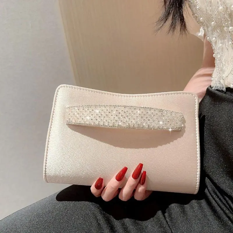 Totes Wallet Stylish Evening Bag Luxury Women Bridal Party Prom Pink Wedding Shiny Rhinestone Clutch Purse Elegant Silk Handbag