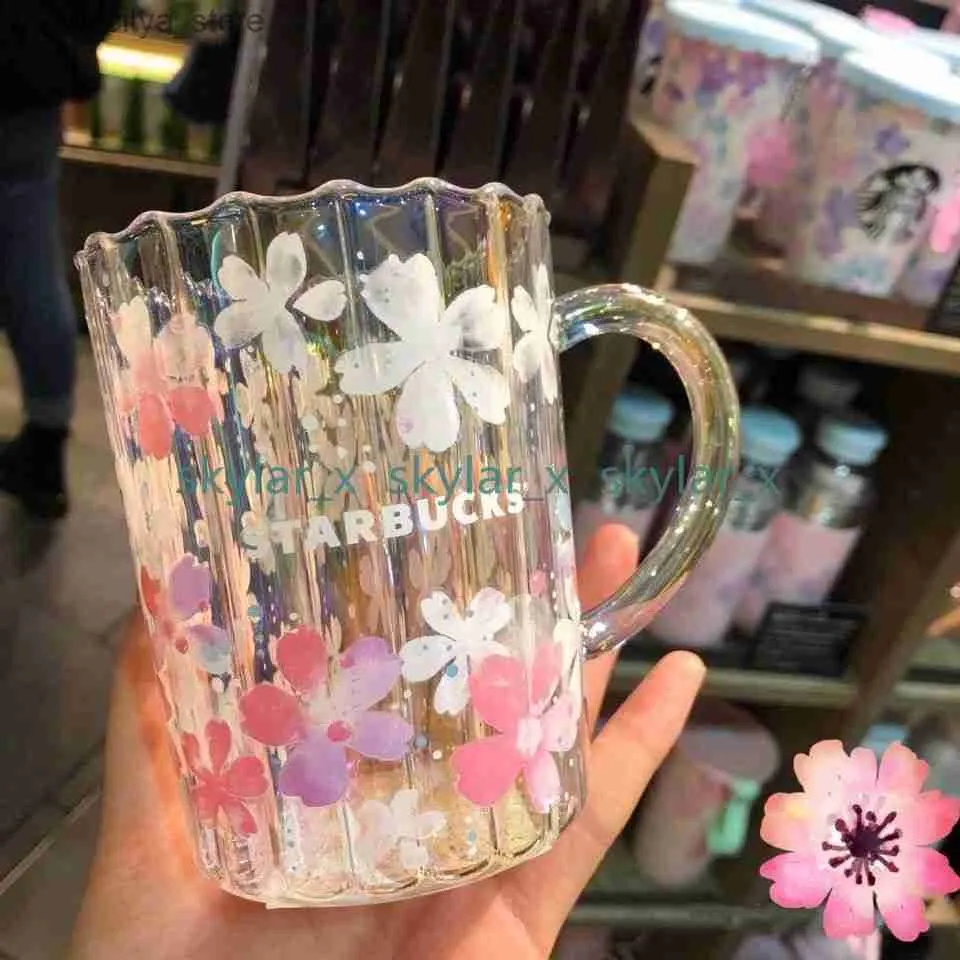 bouteille d'eau starbucks tasses électroplates couleur cerise fleur de verre créatif fleur fleur cafée tasse à la chaleur tasse d'eau 217g l48