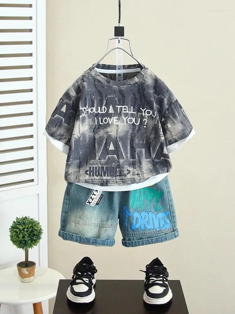 Vêtements Ensembles Kids Trend Brand Fashion Summer Casual Shorts Sleeve 2pcs T-shirts Pant