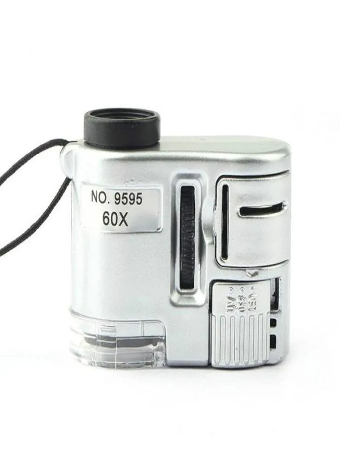 MINI 60X LED UV Light Pocket MicroScope Jewelry Starnifier Loupe Portable Handhållen förstoringsglasvaluta detektor2611484