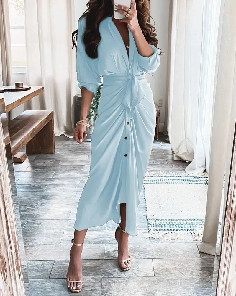 bandage shirt dress Printed Button Ruched Bandage long skirt with shirt for Women