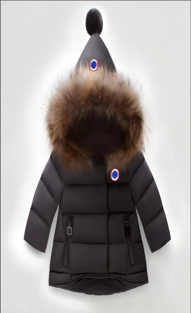 Baby jongensmeisjes down jas peuter winter warme puffer omlaag jas katoen met capuchon bont sneeuwpak 80130cm2658724