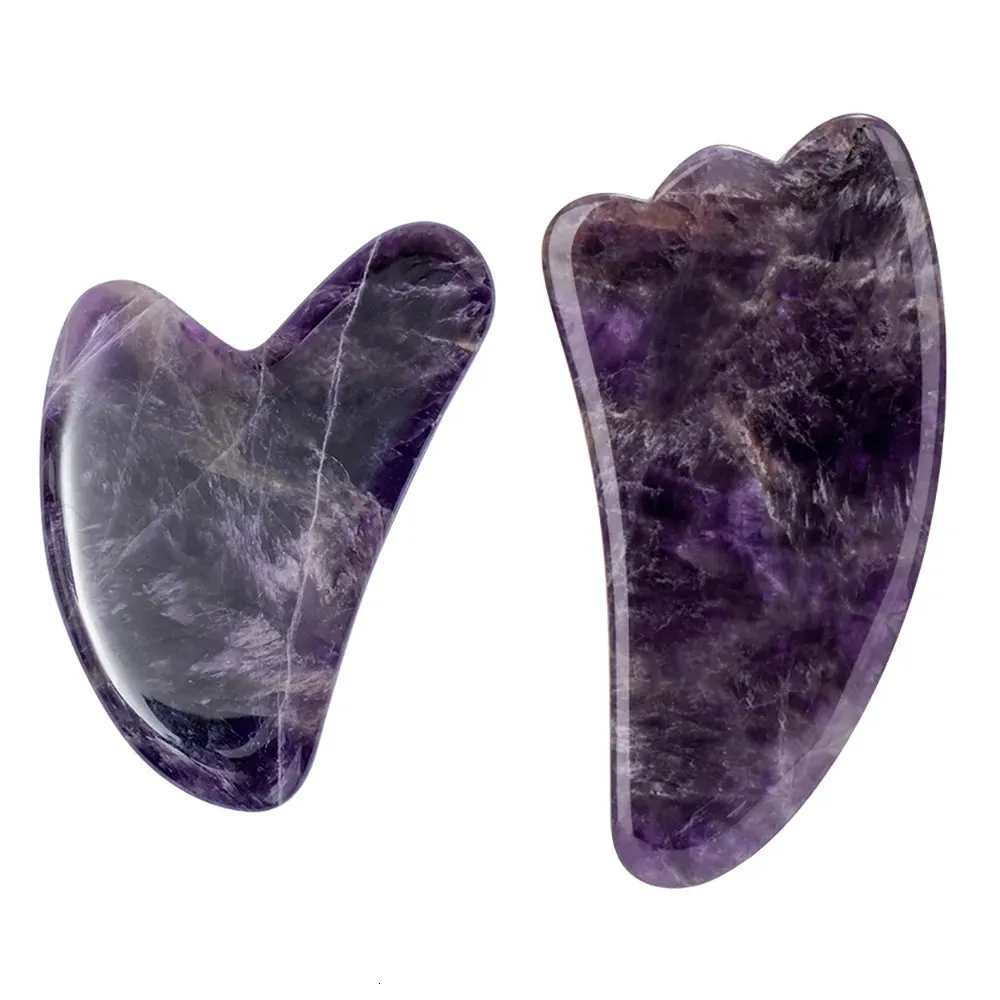 Amethyst Gua Sha Scraper Masseur Jade Stone Guasha Stracing Board Spa Coly Massage Thérapie Beauty Face Care 240417