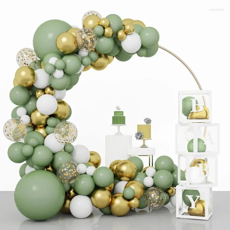 Decoração de festa 143pcs Balão verde Garland Arch Kit Balões de ouro de ouro branco para decorações de casamento de aniversário de chá de bebê