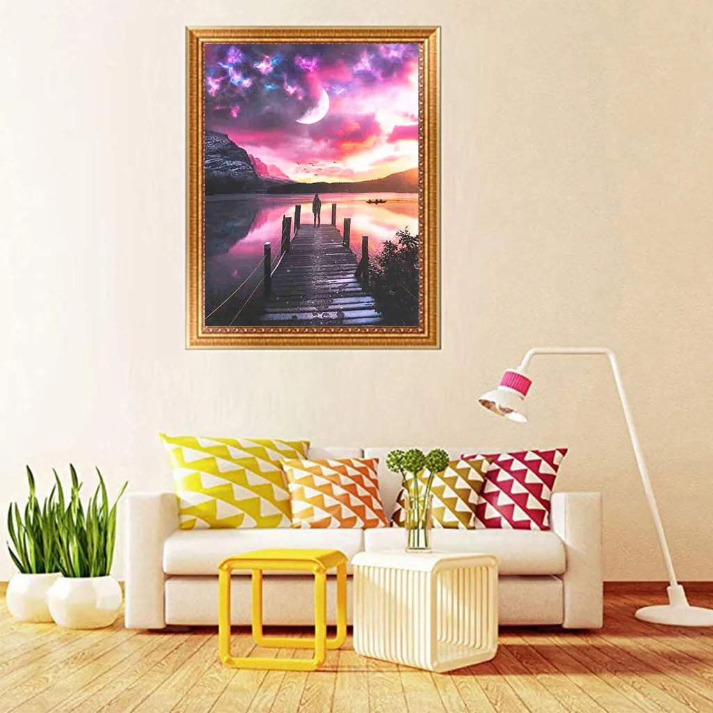 Flower-80 Cartoon Digitale Oil Painting Moon Night Scene Vul Geschikt voor volwassenen