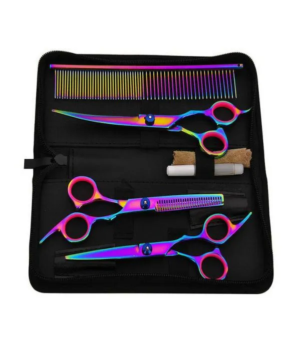 Kit de tesoura de grooming de 6 polegadas Kit Profissional de aço inoxidável barbeiro de barbeiro de salão