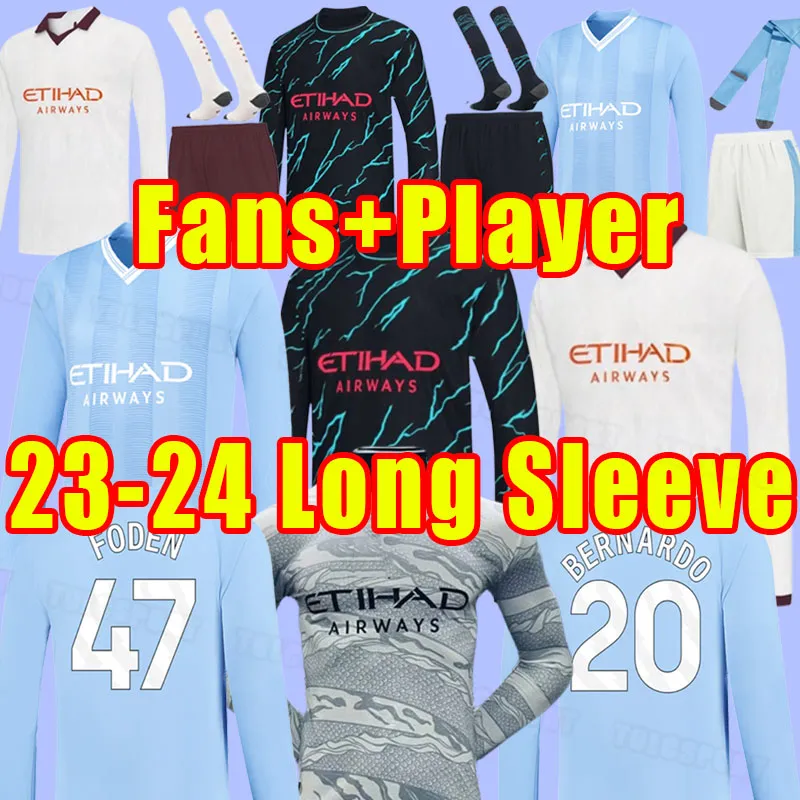 Långärmad fotbollströjor 23 24 Haaland #9 Joao Cancelo Mahrez de Bruyne Man Foden Gundogan 2023 2024 Ferran Bruyne Football Shirts Fans Player Version