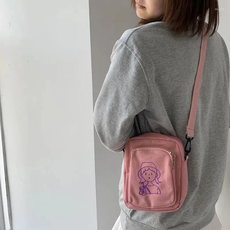 Torby na ramię Małe damską torbę posłańca Japonia Korea mody mini canvas crossbody for Women 2024 Phone zamek błyskawiczny