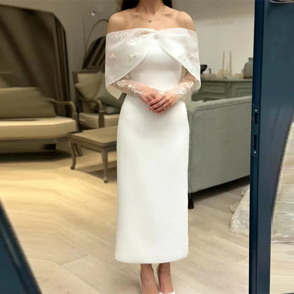 2024 Elegancka biała osłona wieczorna sukienka imprezowa z Aplikacja na ramię koronkowa kostka Kobiet Kobiet Formalne suknie