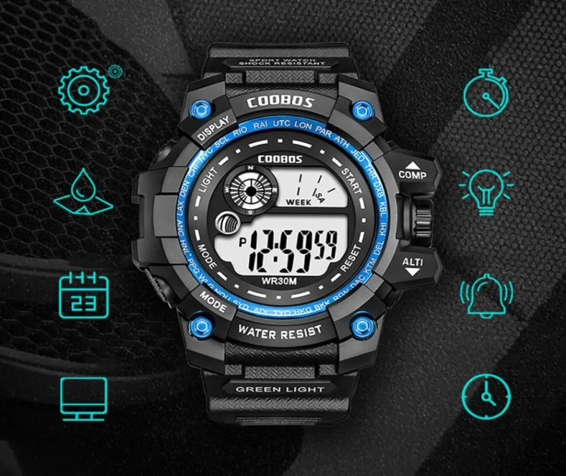 Armbanduhren Coobos LED Luminous Fashion Sport Fitness wasserdichte digitale Uhren für Mann Date Armee Militäruhr Relojes Para Ho8595869
