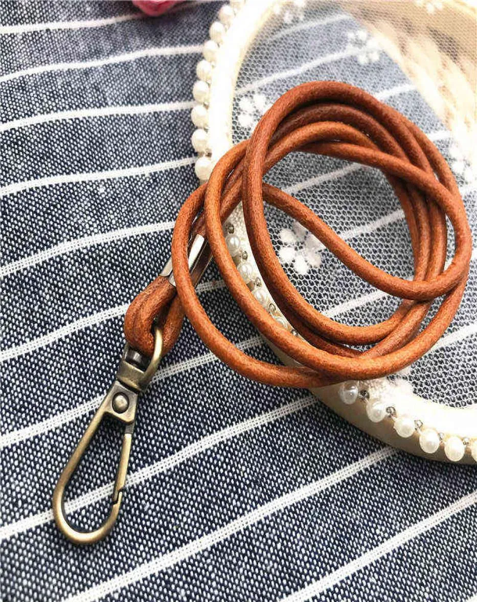 Äkta läder Lanyard Neck -rem för mobiltelefonpåse Keys ID Kredit Arbetskort Hållare Nacke Lanyard Keychain Halsringsband AA226734442