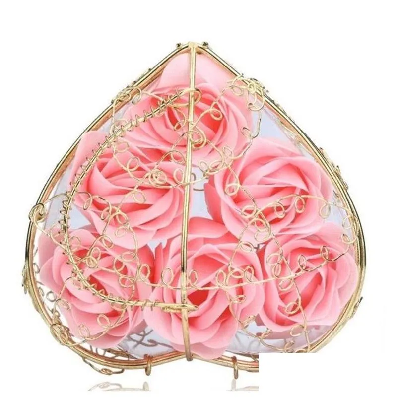 Fiori decorativi ghirlande da 6 pezzi 6 pezzi artificiale rosa fiore a forma di ferro a forma di ferro da bagno petalo rose romantiche per il matrimonio di San Valentino GI DHDMJ