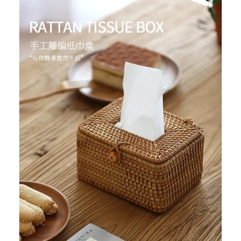 Rattan Tissue Box Home Decoration Handmade Handmade For Barthroom Hotel and Office Tissue حامل