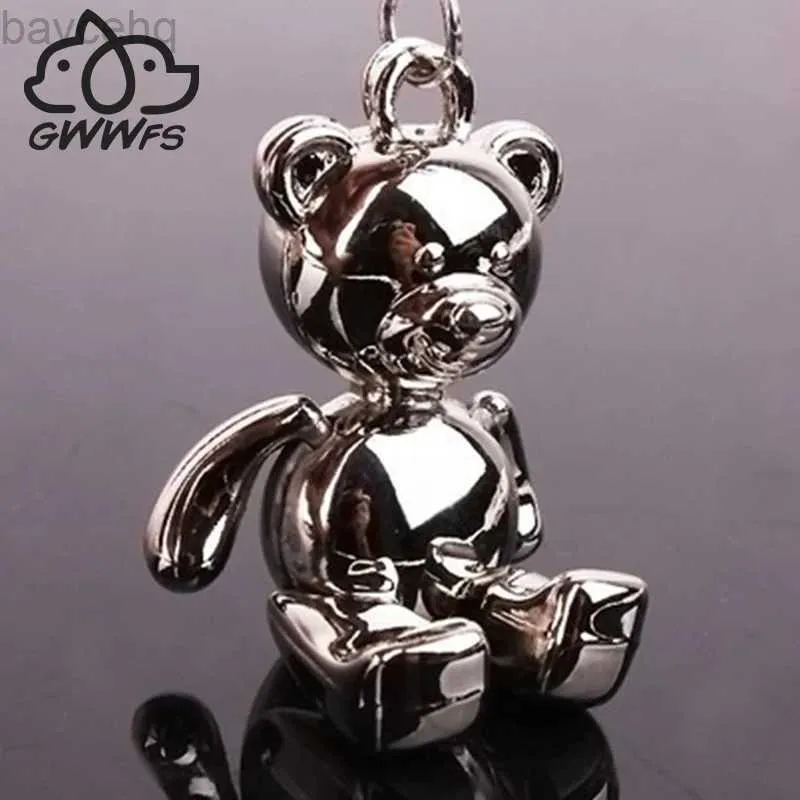 سلاسل المفاتيح Lanyards GWWFS Teddy Bear Presant Keains for Women Men Metal Alloy Bag Charm Cark Keychain key Ring Holder Gift D240417