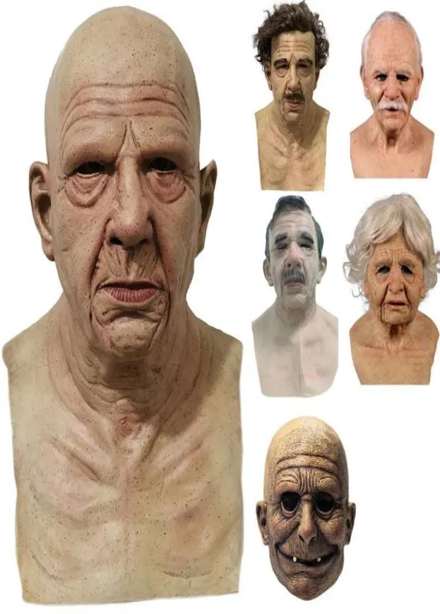 Máscaras de festa Old Man Scary Mask Cosplay Full Head Latex Halloween Horror Masquerade Capfeta decor6617125