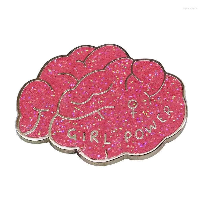 Broches Garota Power Glitter Brain Pin Pin engraçado Decoração feminista de orgulho feminista para irmã Mãe e filha