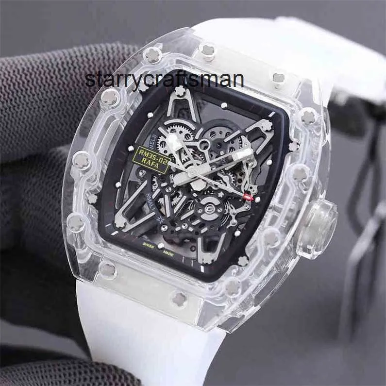 Men Watch Transparent Top Hollow Crystal Full Glass Fashion Richa Out Automatic Mechanical Luminous Personalized Wine Barrel Tape