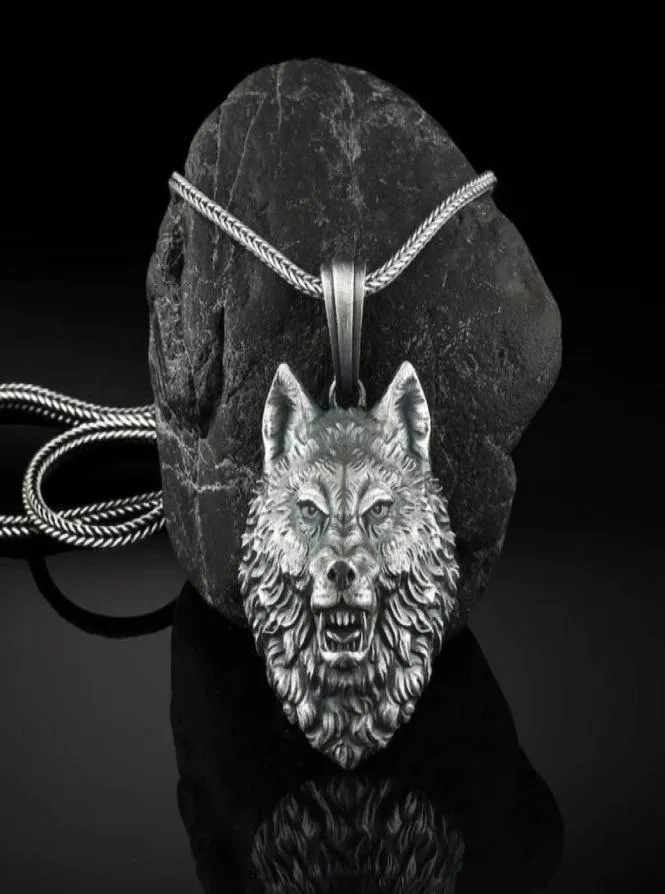 Cabezal de lobo de acero inoxidable de alta calidad Costilla de animales Men039s Collar de hip hop Collar Punk Accesorios vintage78178964235123