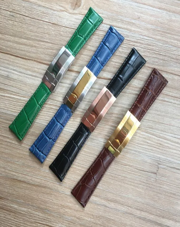 20mm Black Green Brown Blue Crocodile pattern Genuine Leather Watchband For Watch Strap Submariner GMT RX Bracelet9696045