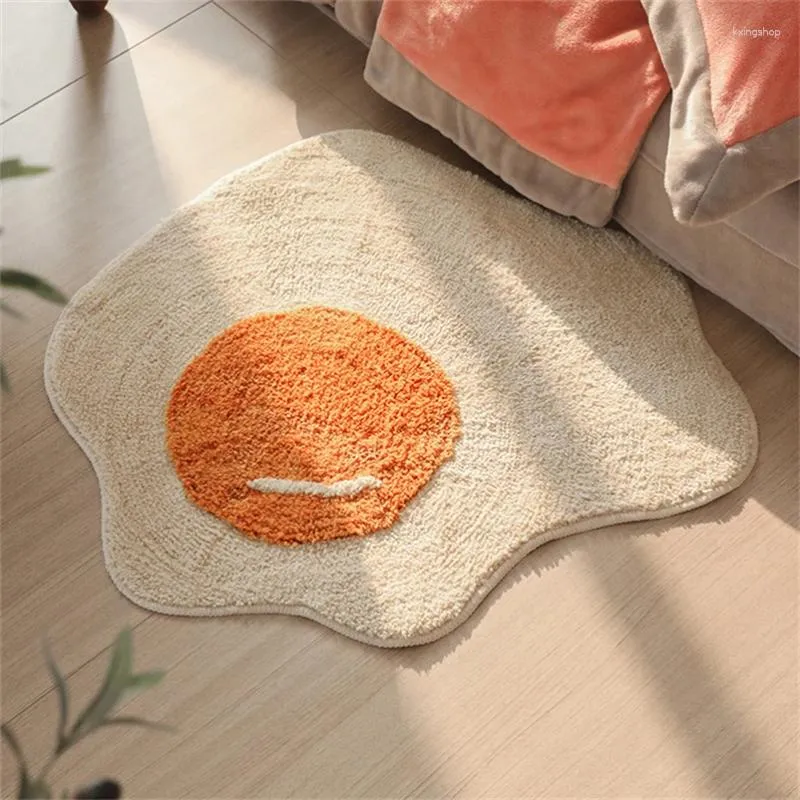 Mattor tecknad omelett mönster specialformad flocking matta hushåll badrum absorberande antislip matta vardagsrum sovrum fot