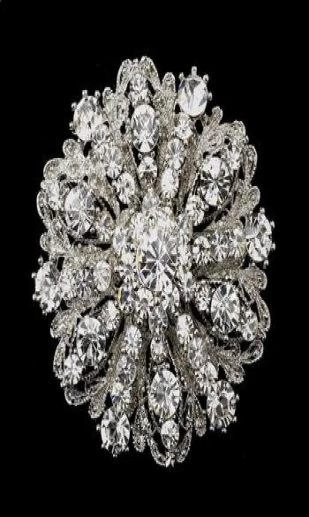 2 tum vintage stil rodium silver ton stor storlek blommor strass diamante kristall brosch för kvinnor3878882