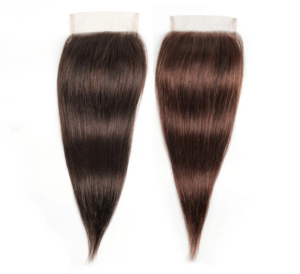 4x4 kanten sluiting Braziliaanse maagdelijk menselijk haarbruine kleur 2 4 Peruaanse Indiase Maleisisch recht haar 820 inch 100 Remy Hair CL2846222
