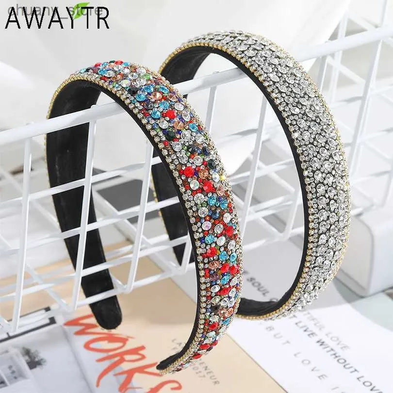 Headbands AWAYTR Crystal Headbands Fashion Hair Hoop Bands Bezel Luxurious Rhinestones Sponge Hairbands Women Hair Accessories Headdress Y240417