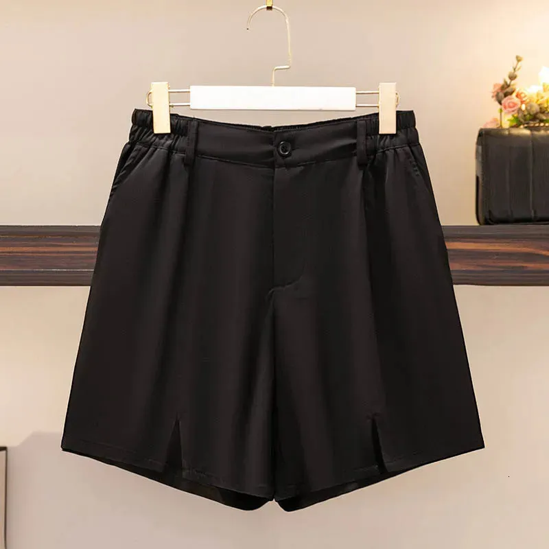 150 kg de mujeres cortos de verano pantalones de pierna de la cintura elástica de elástica HiP negro 153 cm 7xl 8xl 9xl 240415