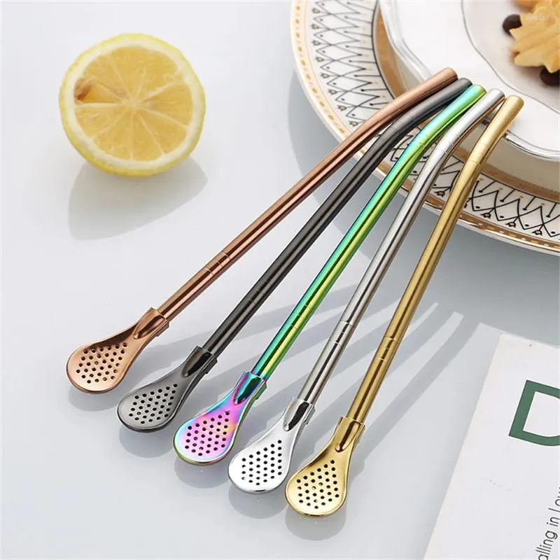 Spoons Stainless Steel Creative Straw Spoon 304 Coffee And Milk Tea Long Handle Stirring Removable Fruit Juice Filter Eyedropper