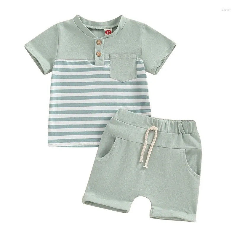 Ensembles de vêtements Kupretty Toddler bébé garçon vêtements d'été Couleur Bloc de couleur Stripe Short à manches courtes 6 9 12 18 24 mois 2T