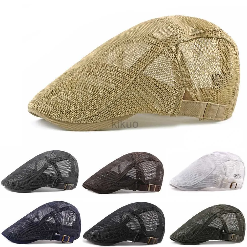 Berets Men Women Mesh Summer Style Plaid Berets Caps Cotton Cotton Gatsby Cap للجنسين Ivy Hat Golf Driving Summer Sun Flat Cabbie Newsboy D240417