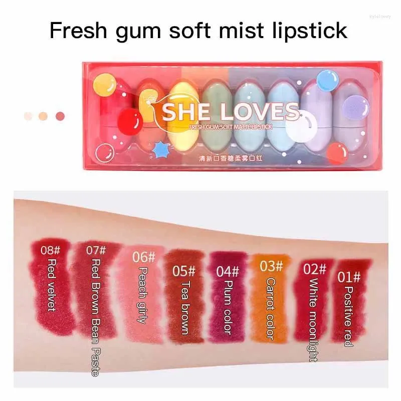 Dudak Gloss 8 Renk Mini Ruj Seti Velvet Mat Su Geçirmez Nemlendirici Tonu Makyaj Kozmetikleri TSLM