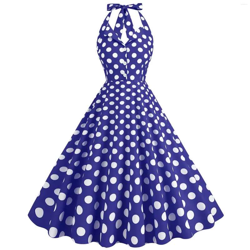 Casual jurken dames polka dot print zomer jurk sexy retro witte halter vintage 1950s 60s robe femme pin up rockabilly party