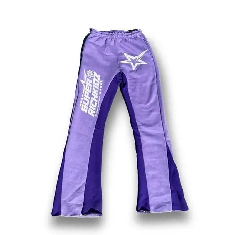 Y2K Trendy Sports Star Brevtryk High Street Hip Hop Mænds Sports Casual Hættetrøje Flared Sweatpants Todelt sæt_voghion.com