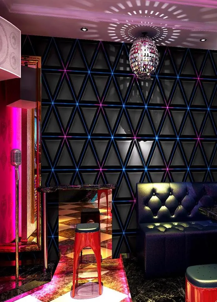 Sfondi Luxury 3D Geometric Black Sfondi Nero KTV Room Modern Night Club Decorativo Waterproof Pvc Paper P1079569750