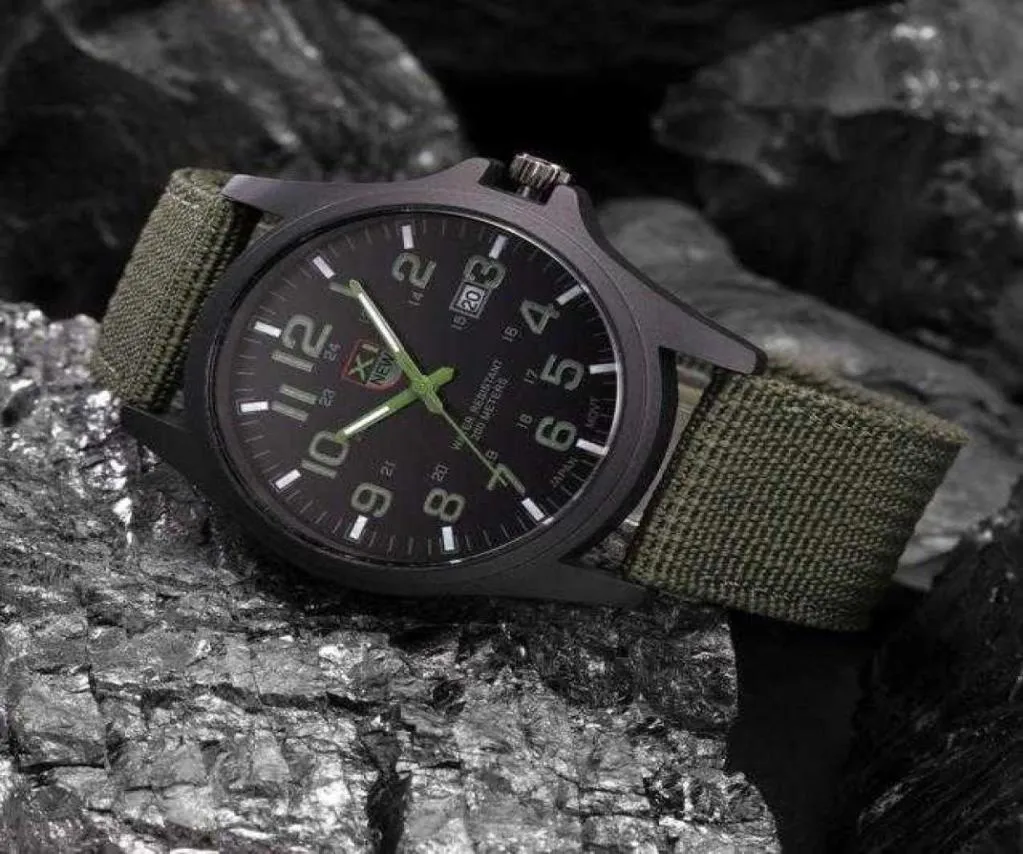 Men High Quality Watches Of Outdoor Sports Style Date Mens Olive Analog Quartz Steel Wrist Watch For Man Gift Reloj Hombre H10125122692