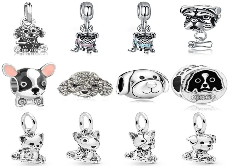 925 Silver Fit Charm 925 Bracelet Dog Series Charms Poodle Labrador Charms Set Pendant Diy Fine Beads Jewelry5526460