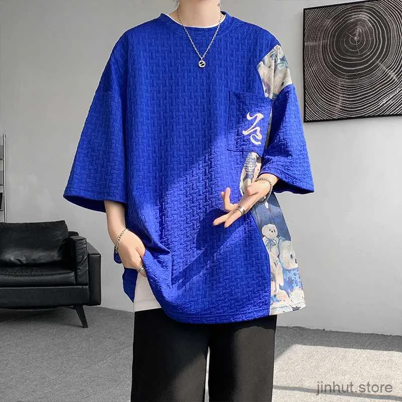 T-shirt maschili patchwork Taglie a contrasto con colore uomo Summer Fashion top tees unisex harajuku t-shirt maschile a manica thirt blu bianca nero