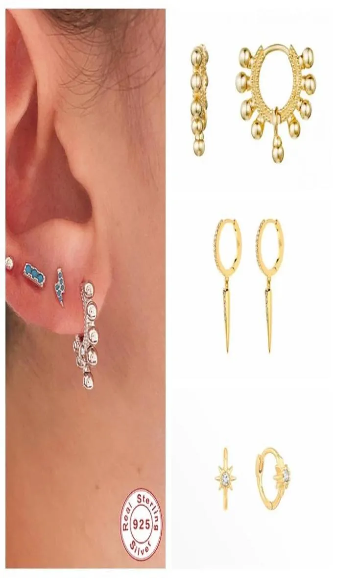 Fina smycken 925 Sterling Silver Sparkling CZ Gothic Piercing Pendientes Huggies Hoop Earring för Lovers039 Par Woman Earri2572218