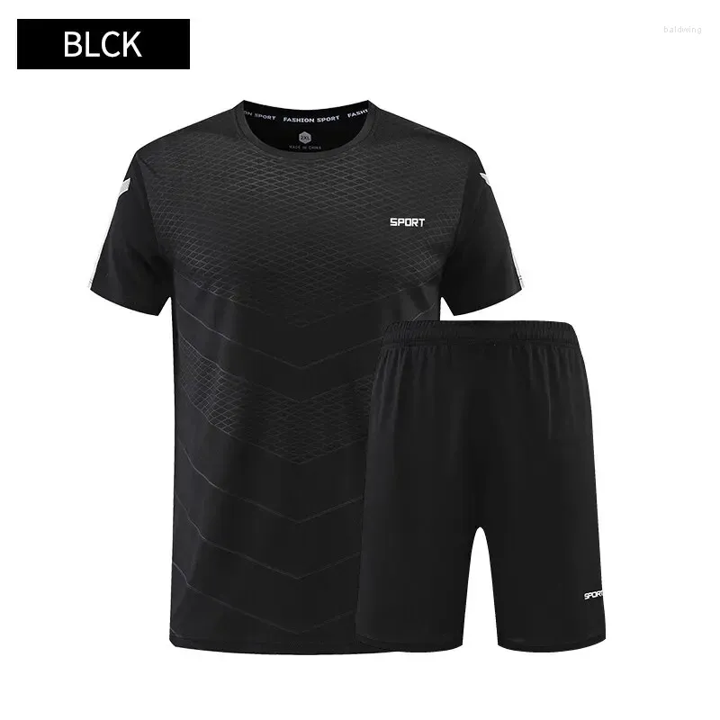 Herrespår Fitnesskläder Mens Ice Silk Quick Torkning Sportkläder Set Summer Short Sleeved Tshirt Morning Running Basketball Training