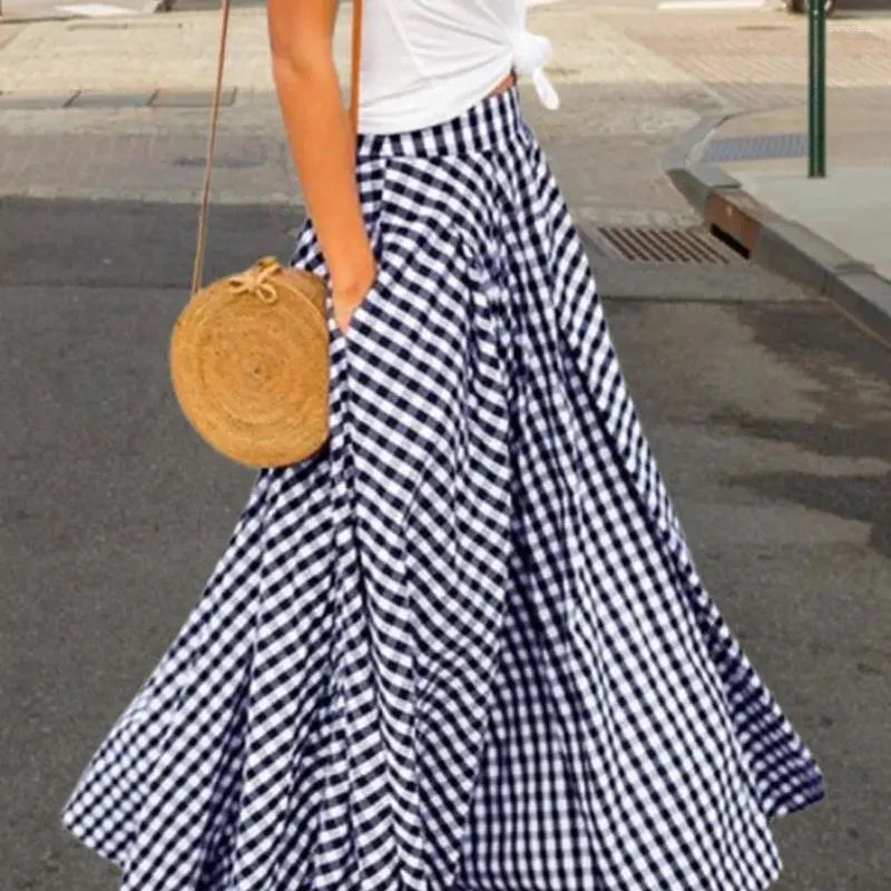 Jupes Plaid femmes POCHETS POCHETS SUMME SIMM DRAPED MAXI Streetwear Longueur High Waist Beach