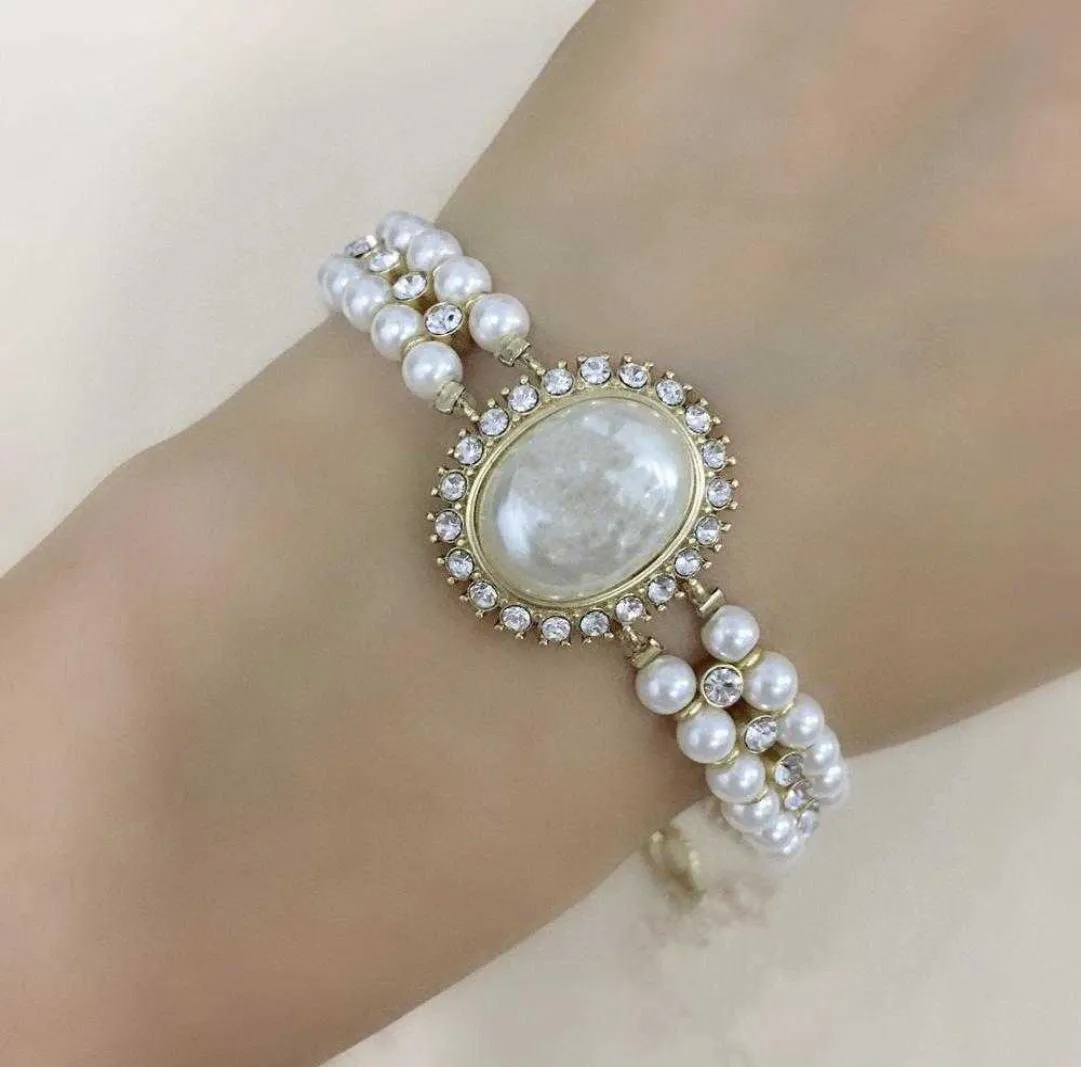 Brand Gold Color Fashion Jewelry For Women Flower Pearls Chain Bracelet Fashion Praty Jewelry Vintage Design Big Width Cuff1814950