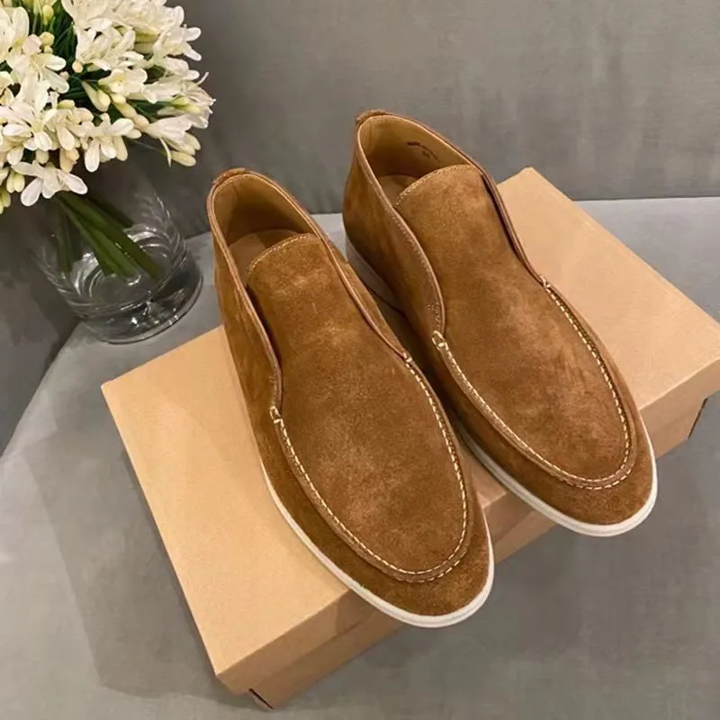 LP Perfect-Brands Nubuck Suede Leather Casual Shoes Loro Walk High Top Luxury Walking Sneakers Lock Designer Piana Flats Slip-On Dress Shoe Boots