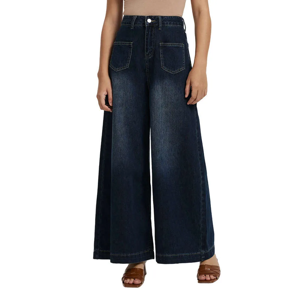 Denim Womens à la mode lâche haute taille large jeans JEANS FEMANS