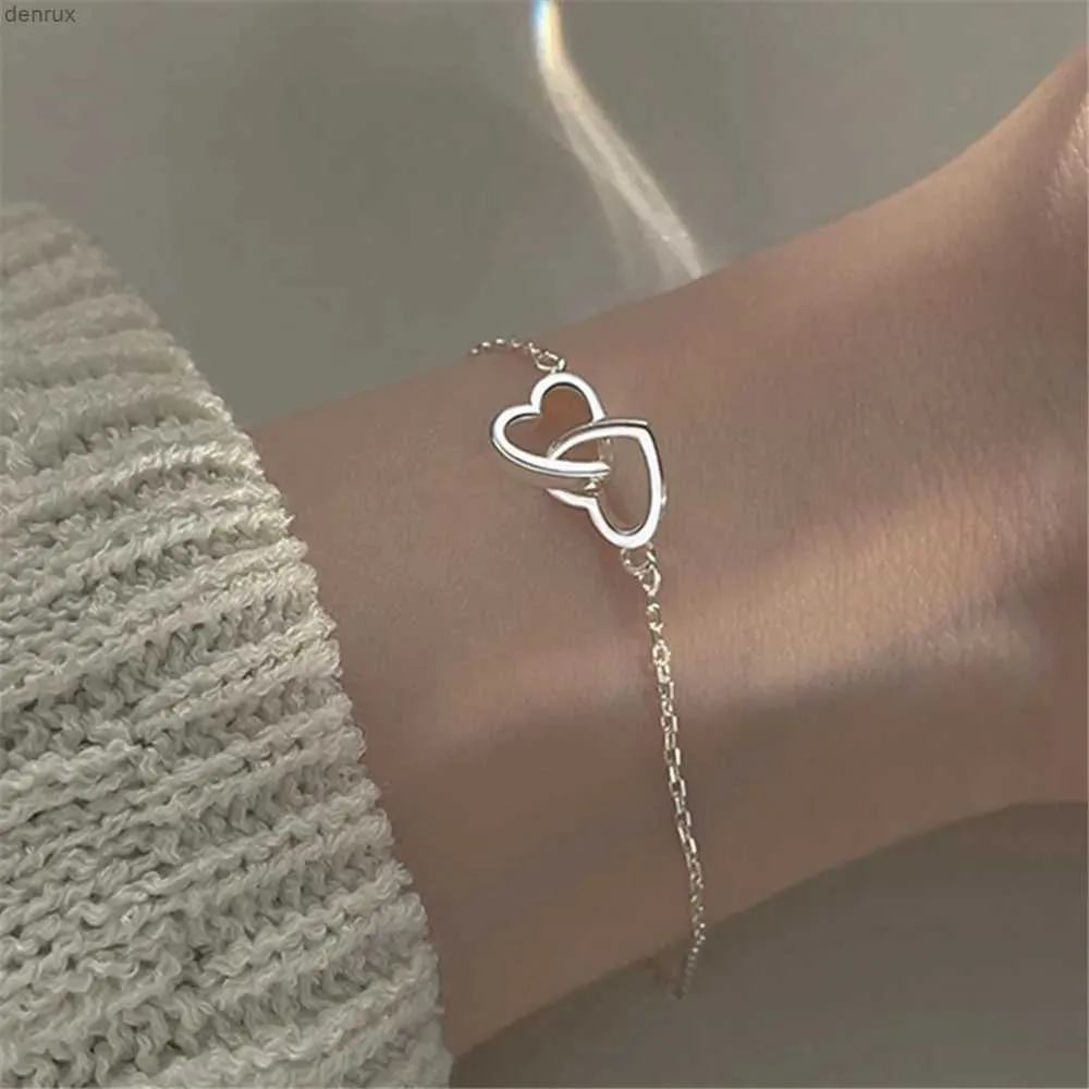 Bracelet New Silver Color Double Bracelet Bracelet Bracelet pour femmes Bijoux de mode Bijoux de mariage Giftl240417